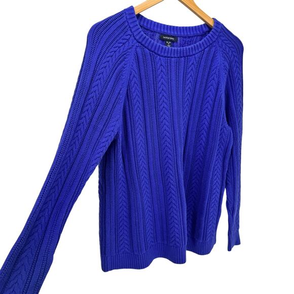 Lands End Sweater Womens XLp Petite XL Royal Blue Cable Knit Pullover Coastal - Picture 3 of 7